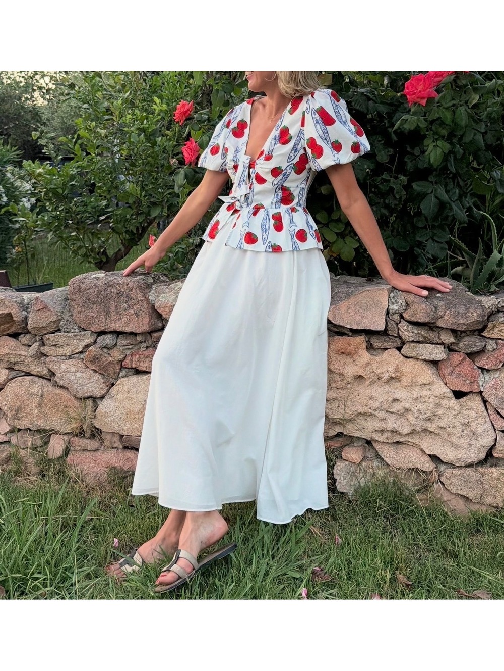 Zara White Cotton Peplum TopPuff Sleeves Size S